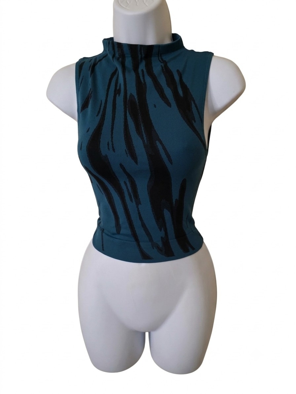 Halara Teal Tank Top with Black Abstract Print